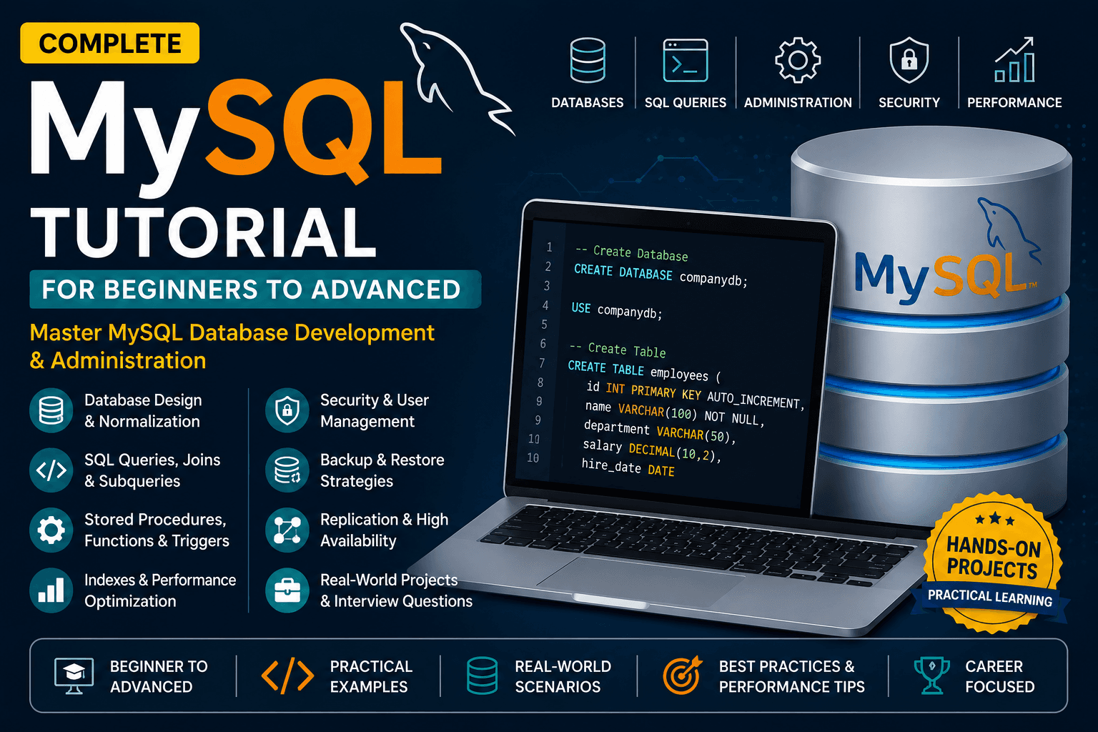 MySQL Database Course Banner - Complete MySQL Tutorial for Beginners to Advanced