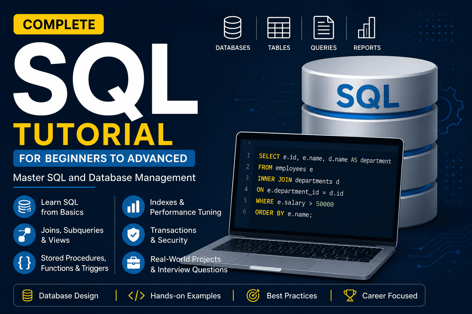 SQL Database Course Banner - Complete SQL Tutorial for Beginners to Advanced
