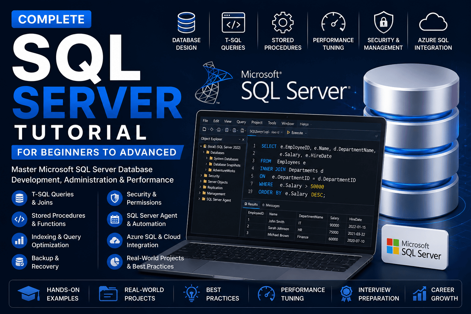 SQL Server Course Banner - Complete SQL Server Tutorial for Beginners to Advanced